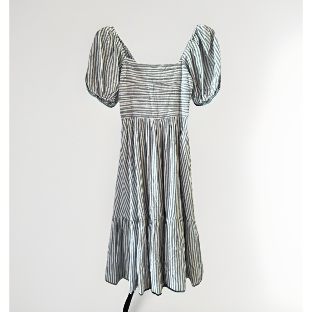 Abercrombie Fitch Emerson Puff Sleeve Midi‎ Dress Beachy Stripes XS Petite NWT
